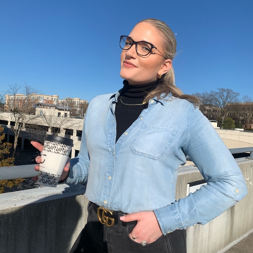 Mossimo Target light wash denim chambray button up blouse